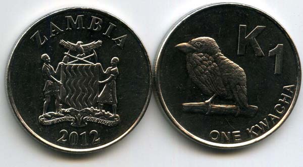 Монета 1 квача 2012г Замбия