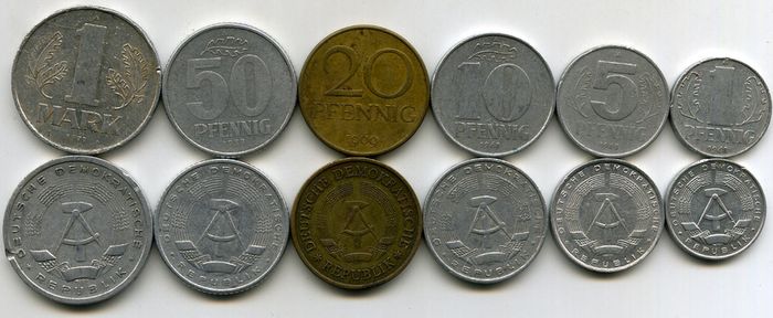 Набор монет 1 пфенинг-1 марка 1968-77гг Германия