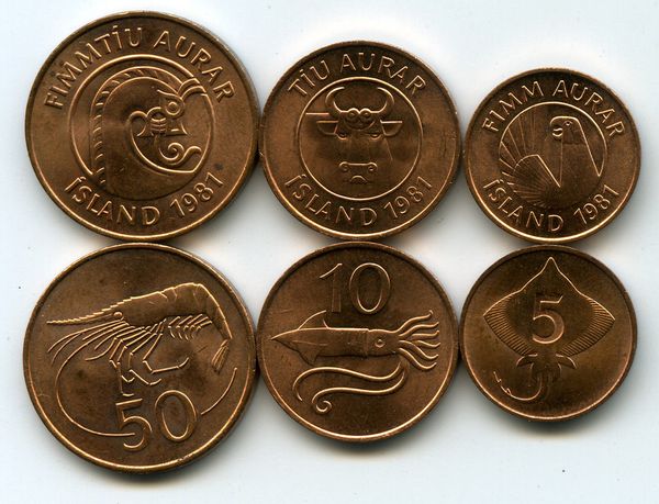 Набор монет 5,10,50 аурар 1981г ац Исландия
