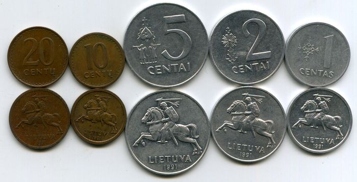 Набор монет 1 сенти-20 сенти 1991г Литва