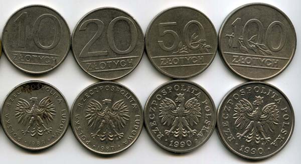 Набор монет 10 злотых-100 злотых Польша