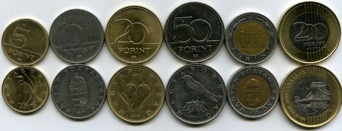 Набор монет 5,10,20,50,100,200 форинтов 1992-2016гг Венгрия