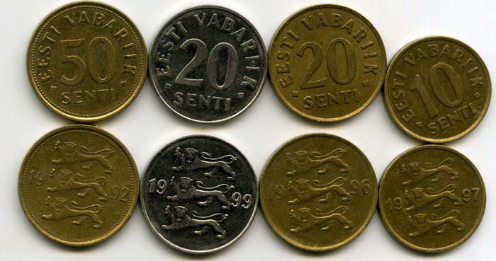 Набор монет неполный 10,20,20,50 сенти Эстония