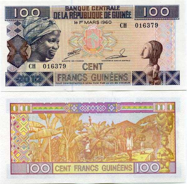 Банкнота 100 франков 2012г Гвинея